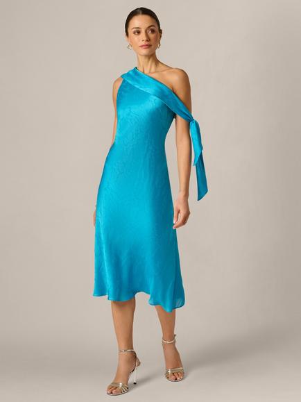 Adrianna By Adrianna Papell One Shoulder Woven Jacquard Dress, Teal Garden, Teal Garden