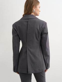 Topshop Single Breasted Cinched Waist Blazer, Charcoal - view 2, Charcoal