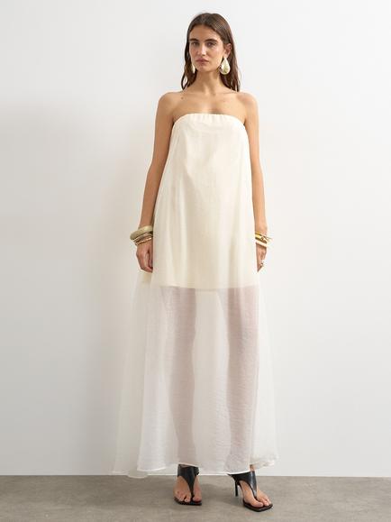 Topshop Organza Layer Bandeau Dress, Buttermilk, Buttermilk