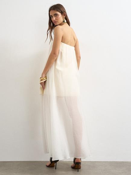 Topshop Organza Layer Bandeau Dress, Buttermilk - view 2, Buttermilk