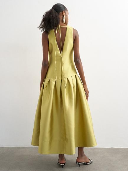 Topshop Drop Waist Sleeveless V-Neck Maxi Dress, Lime - view 2, Lime