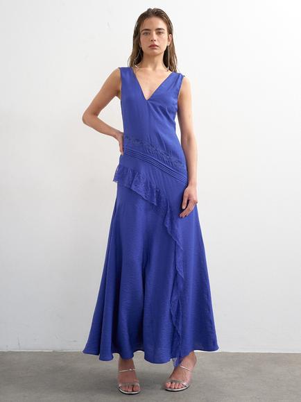 Topshop Sleeveless Maxi Ruffle Dress, Blue, Blue