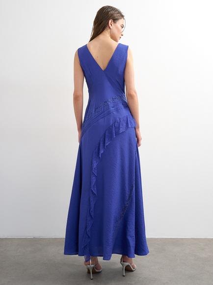 Topshop Sleeveless Maxi Ruffle Dress, Blue - view 2, Blue
