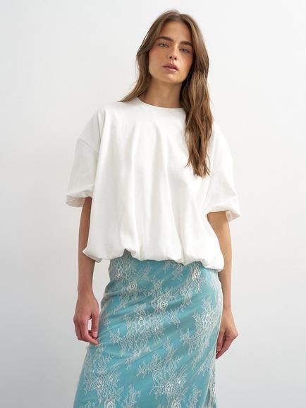 Topshop Bubble Hem and Sleeve T-Shirt, White