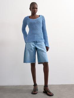 Topshop Open Stitch Knit Scoop Neck Jumper, Blue, Blue