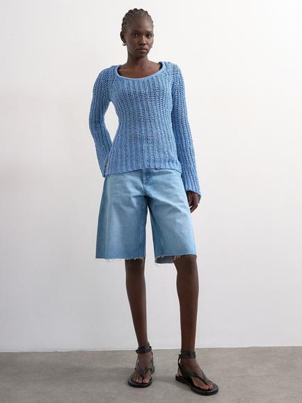 Topshop Open Stitch Knit Scoop Neck Jumper - view 2, Blue