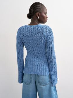 Topshop Open Stitch Knit Scoop Neck Jumper, Blue - view 2, Blue