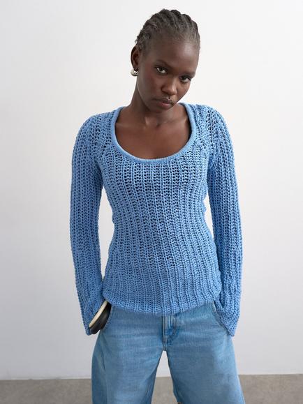Topshop Open Stitch Knit Scoop Neck Jumper, Blue