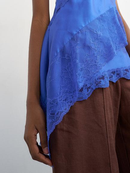 Topshop V-Neck Asymmetric Lace Cami - view 2, Blue