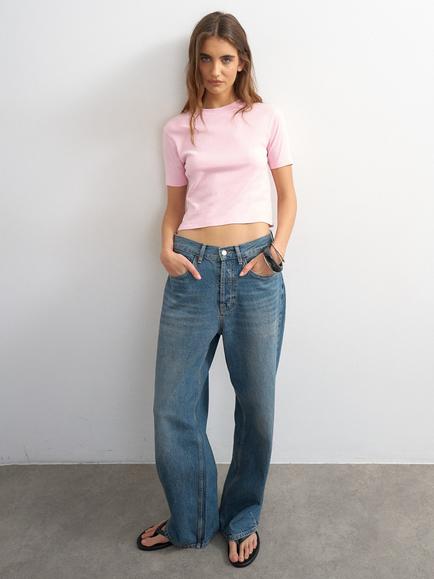 Topshop Everyday Cropped Cotton T-Shirt, Pink, Pink