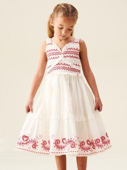 Angel & Rocket Kids' Everlyn Embroidered Frill Dress, Cream, Cream