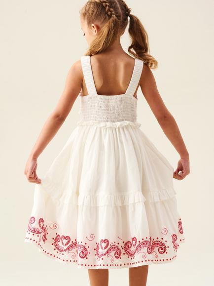 Angel & Rocket Kids' Everlyn Embroidered Frill Dress, Cream - view 2, Cream