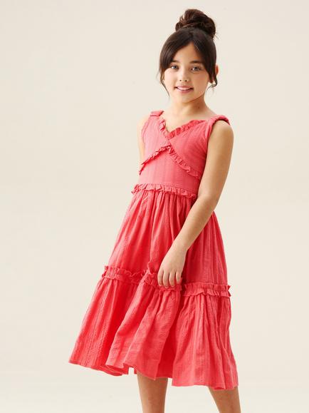 Angel & Rocket Kids' Marie Tiered Frill Dress, Coral, Coral