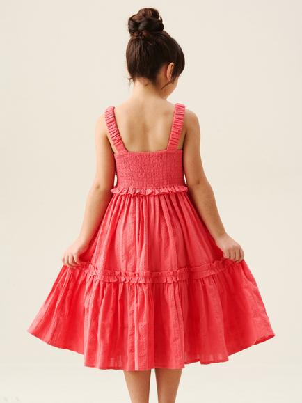 Angel & Rocket Kids' Marie Tiered Frill Dress, Coral - view 2, Coral