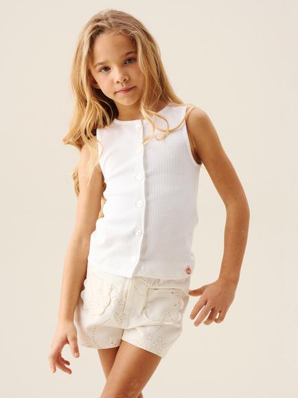 Angel & Rocket Kids' Nellie Button Through Rib Vest Top, White, White