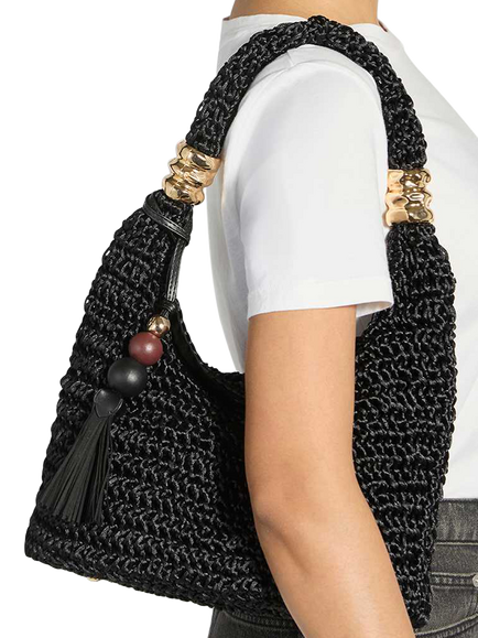 Dune London Woven Beaded Accent Shoulder Bag, Black - view 2, Black