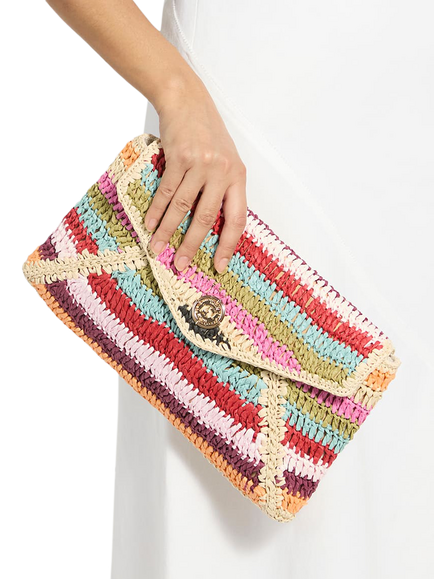 Dune London Essentials Raffia Clutch Bag, Multi - view 2, Multi