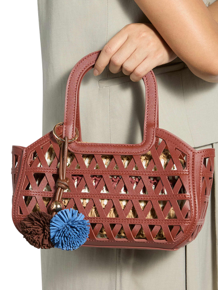Dune London Dundee Woven Raffia Grab Bag, Burgundy - view 2, Burgundy