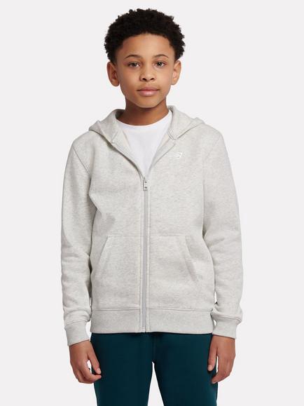 New Balance Kids' Brush Back Small Logo Full Zip Hoodie, Ash Heather, Ash Heather