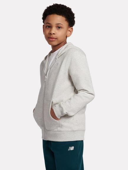 New Balance Kids' Brush Back Small Logo Full Zip Hoodie, Ash Heather - view 2, Ash Heather