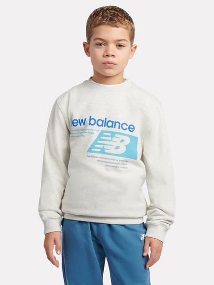 New Balance Kids' Players Graphic French Terry Crew Neck Jumper, Ash Heather, Ash Heather