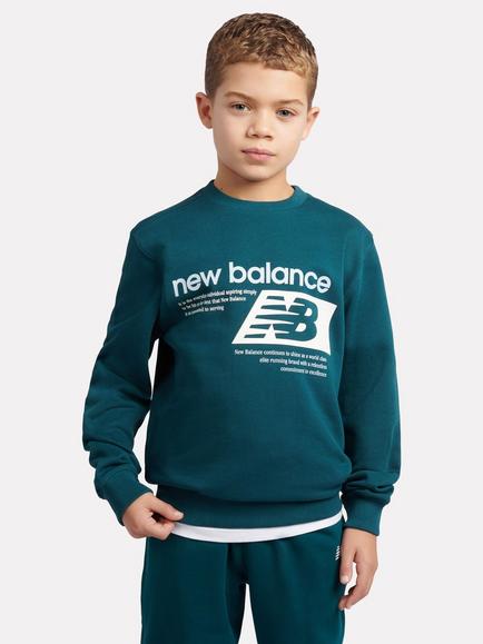 New Balance Kids' Players Graphic French Terry Crew Neck Jumper, Medusa Green, Medusa Green