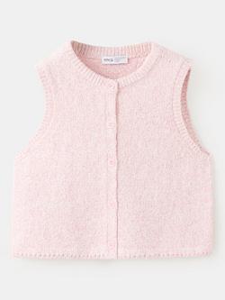 Mango Kids' Knitted Sleeveless Cardigan, Pink, Pink