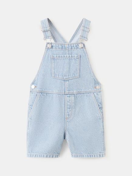 Mango Baby Square Neck Shorts Dungarees, Light Blue, Light Blue