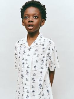 Mango Kids' Boat Palm Short Sleeve Shirt, Off White, Off White