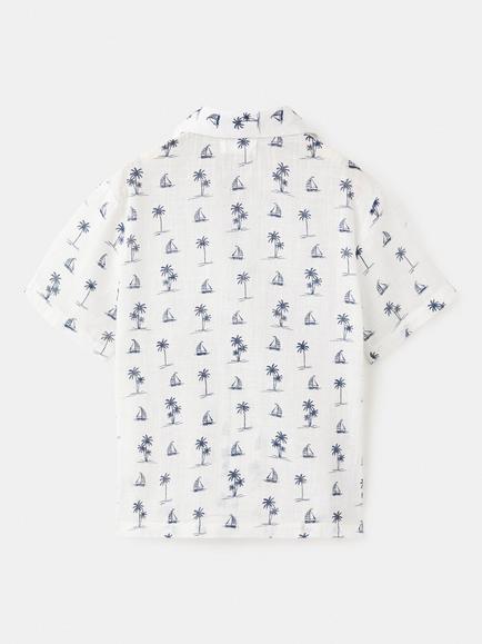 Mango Kids' Boat Palm Short Sleeve Shirt, Off White - view 2, Off White