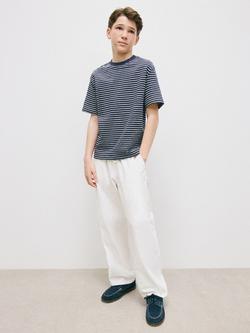 Mango Kids' Mid Rise Linen Blend Wide Leg Trousers, White