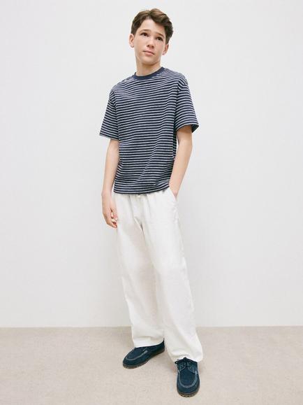Mango Kids' Mid Rise Linen Blend Wide Leg Trousers, White