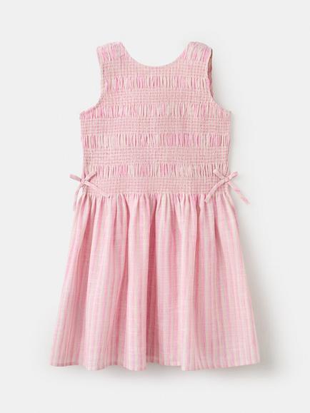 Mango Kids' Smocked Striped Dress, Pink, Pink