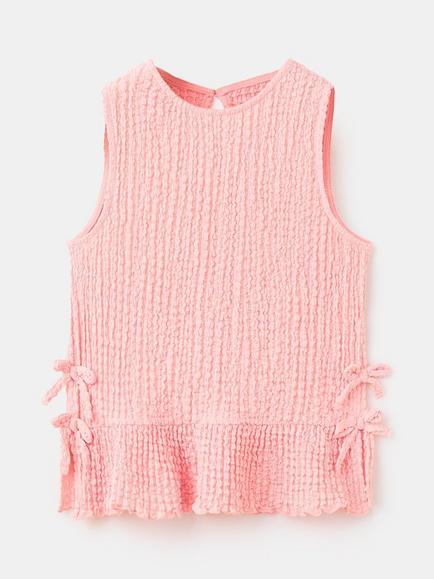 Mango Kids' Textured Sleeveless Peplum Hem Top, Pink, Pink