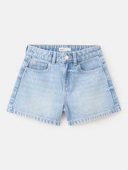 Mango Kids' High Rise Star Embellished Shorts, Mid Blue, Mid Blue