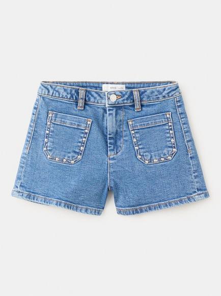 Mango Kids' Studded Pocket Shorts, Mid Blue, Mid Blue