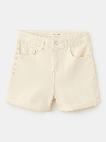 Mango Kids' High Rise Rolled Hem Shorts, Cream, Cream