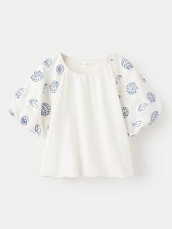 Mango Kids' Embroidered Shell Sleeve Blouse, Off White, Off White