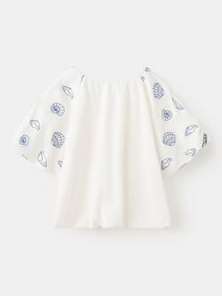 Mango Kids' Embroidered Shell Sleeve Blouse, Off White - view 2, Off White