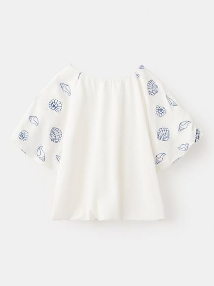 Mango Kids' Embroidered Shell Sleeve Blouse, Off White - view 2, Off White