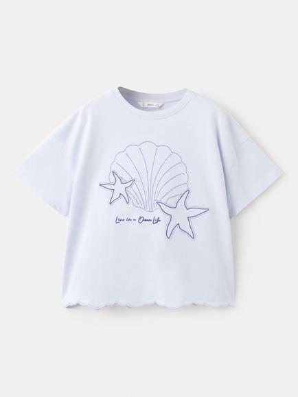 Mango Kids' Short Sleeve Crew Neck T-Shirt, Sky Blue, Sky Blue