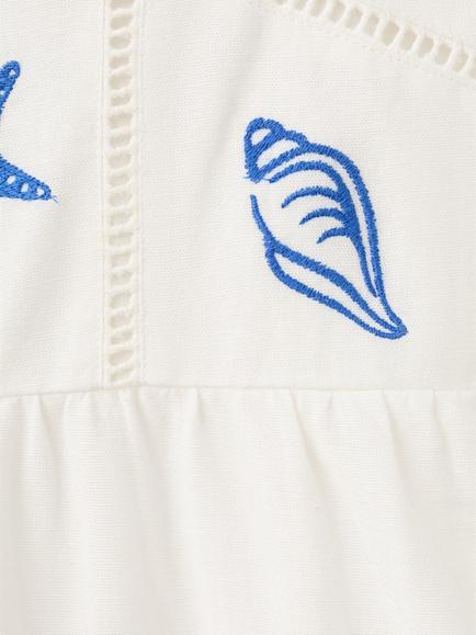 Mango Kids' Seaside Embroidered Square Neck Wide Leg Jumpsuit, White - view 2, White