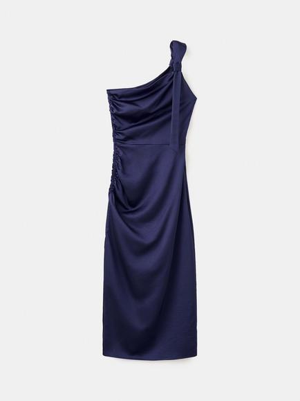 Mango One Shoulder Mini Dress, Midnight Blue, Midnight Blue