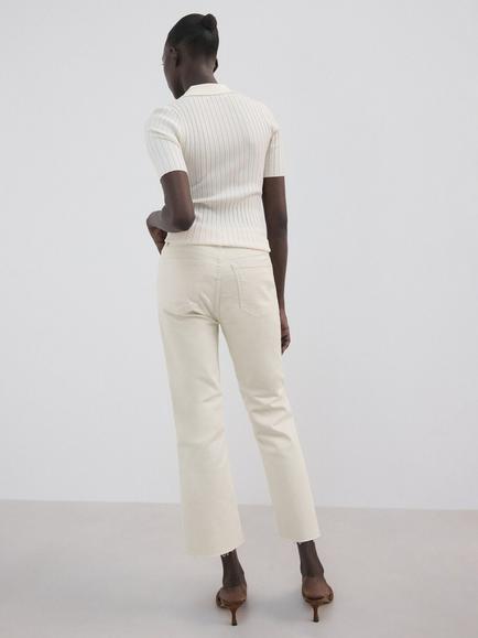 Mango Mid Rise Straight Fit Cropped Jeans, Beige - view 2, Beige