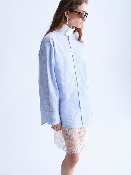 Mango Funnel Neck Oversized Shirt, Sky Blue, Sky Blue
