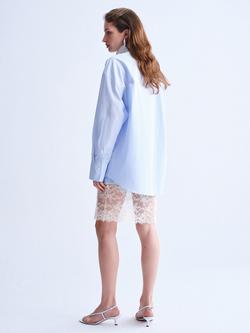 Mango Funnel Neck Oversized Shirt, Sky Blue - view 2, Sky Blue