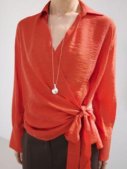 Mango Long Sleeve Wrap Shirt, Red, Red