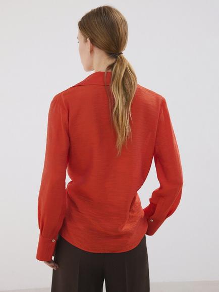 Mango Long Sleeve Wrap Shirt, Red - view 2, Red