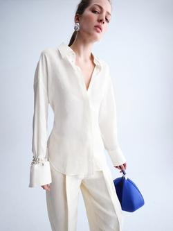 Mango Pure Linen Collared Shirt, Off White, Off White