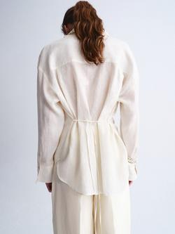 Mango Pure Linen Collared Shirt, Off White - view 2, Off White